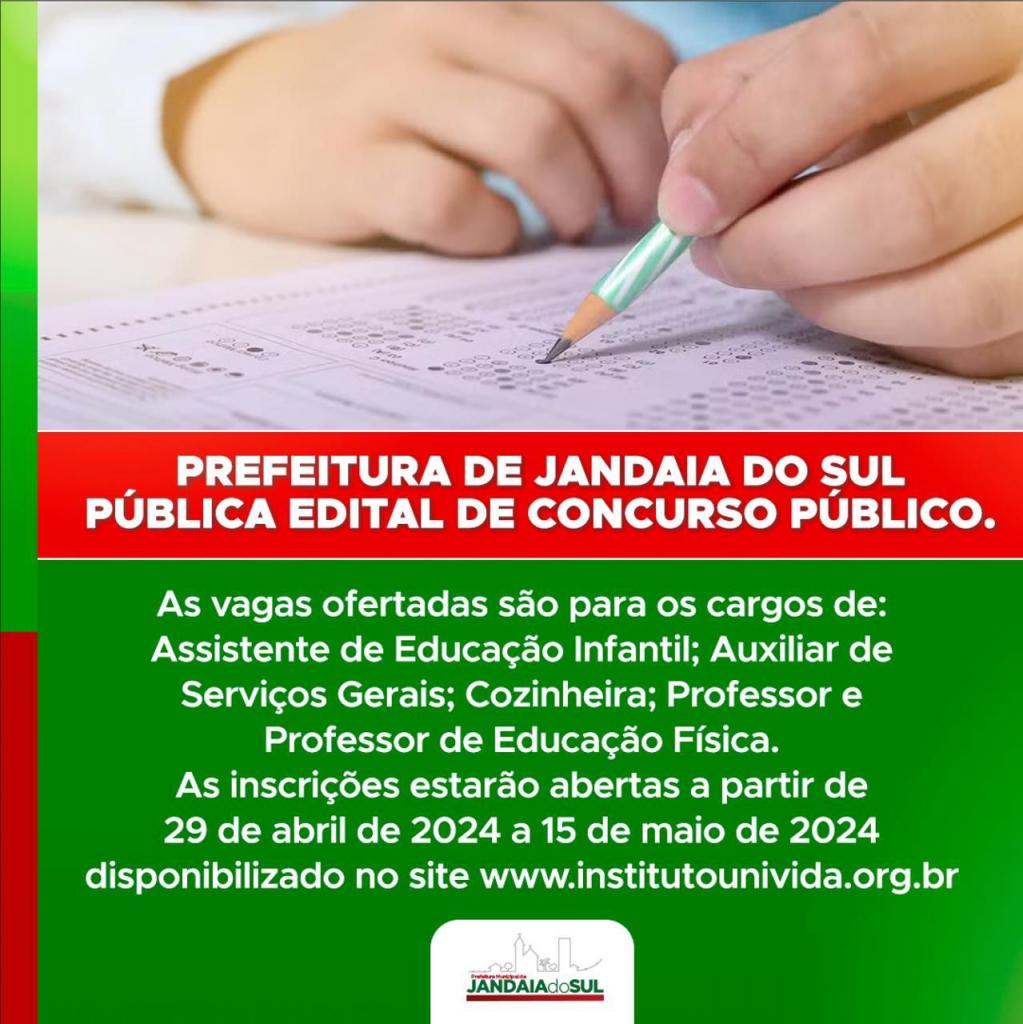 PREFEITURA DE JANDAIA DO SUL PÚBLICA EDITAL DE CONCURSO PÚBLICO.  
